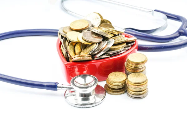 Estetoscopio Monedas Con Concepto Seguro Médico — Foto de Stock