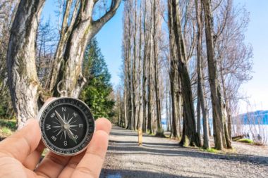 Arka plan bulanıklık doğal pusula. Seyahat kavramı. 