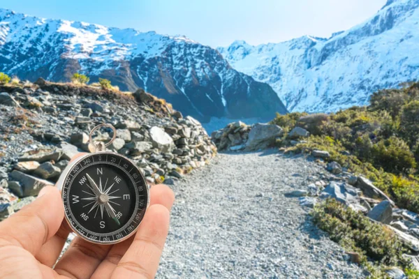 Boussole Passerelle Vers Aoraki Mont Cuisinier Nouvelle Zélande — Photo