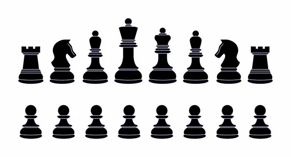 チェスのアイコン白地に隔離されたベクトルチェス ボード上でチェスをする ルーク ビショップ ポーンチェスの駒のシルエット チェスボードだ黒と白 — ストックベクタ