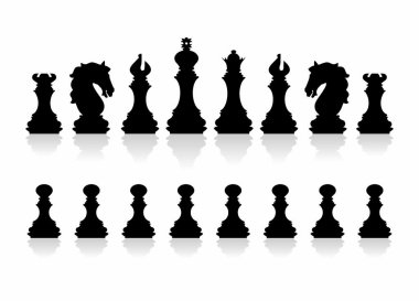 Silhouettes of chess pieces. Chess icons. Vector chess isolated on white background. Playing chess on the Board. King, Queen, rook, knight, Bishop, pawn clipart