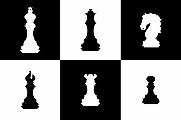 Joue Aux Échecs Sur Plateau Icônes Échecs Silhouettes Pièces Échecs — Image vectorielle