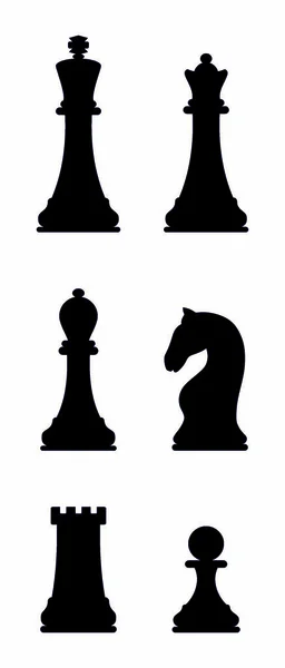 Silhouettes Pièces Échecs Icônes Échecs Roi Reine Tour Chevalier Évêque — Image vectorielle