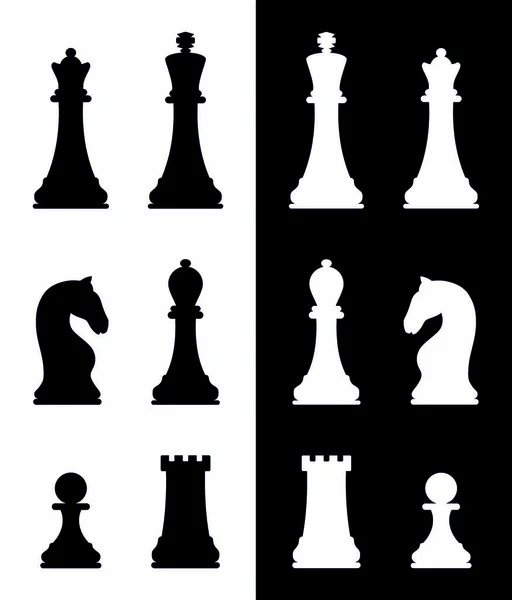 Échiquier Silhouettes Pièces Échecs Roi Reine Tour Chevalier Évêque Pion — Image vectorielle