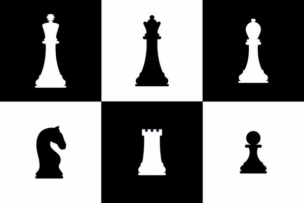 Silhouettes Pièces Échecs Roi Reine Tour Chevalier Évêque Pion Noir — Image vectorielle