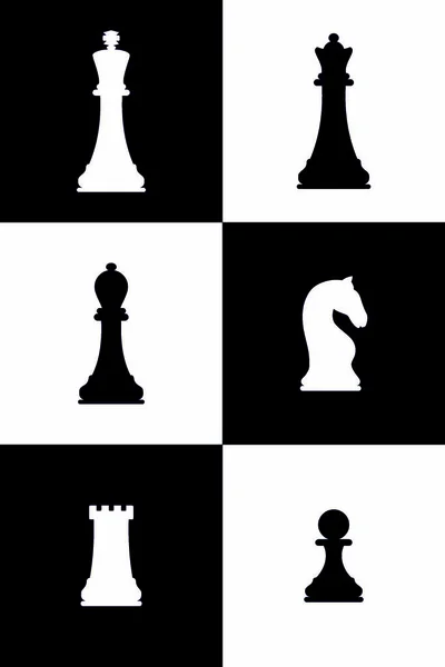 Roi Reine Tour Chevalier Évêque Pion Noir Blanc Échiquier Échecs — Image vectorielle