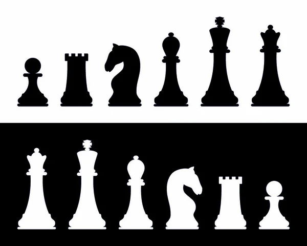 Échiquier Silhouettes Pièces Échecs Roi Reine Tour Chevalier Évêque Pion — Image vectorielle