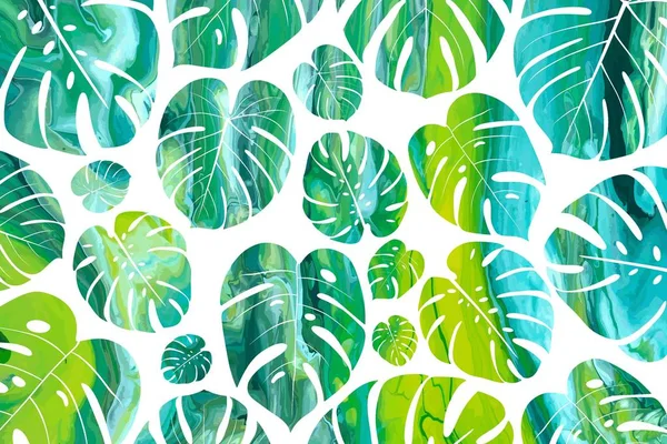 Monsterblätter Dschungel Aquarell Hintergrund Mit Tropischen Palmblättern Monstera Passionsfrucht Wunderschöne — Stockvektor