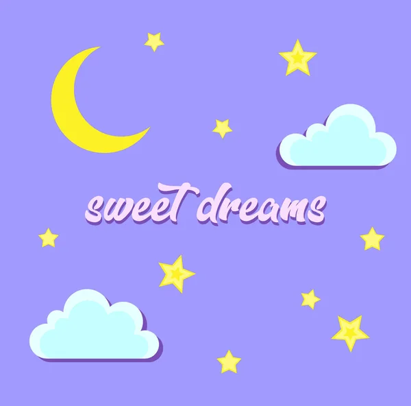 Dulces Sueños Vector Nocturno Luna Mes Estrellas Iconos Buenas Noches — Vector de stock