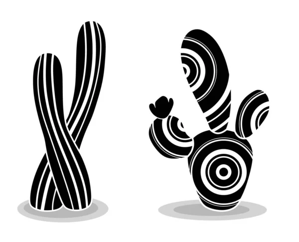 Black silhouettes of cacti, succulents, aloes. Vector illustration isolated on a white background. Cactus icons. Mexican desert cactus, tropical plants, summer garden. Decorated cacti drawn by hand — Stock Illustration Black Silhouettes Cacti Succulents Aloes Vector Illustration Isolated White Background Royalty Free Stock Illustrations