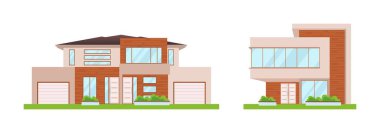 Beyaz arka planda bir evin vektör çizimi. Güzel ev. Evde kal. Coronavirus, covid, karantina, salgın. Kulübeler, evler, villalar, evler, binalar için ikonalar. El yapımı bir ev.