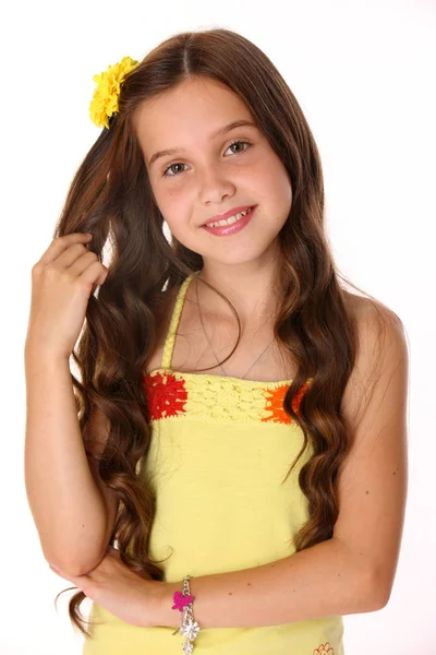 Portrét Krásné Mladé Dospívající Dívky Rozkošný Nedospělý Tmavými Vlasy Okouzlující — Stock fotografie