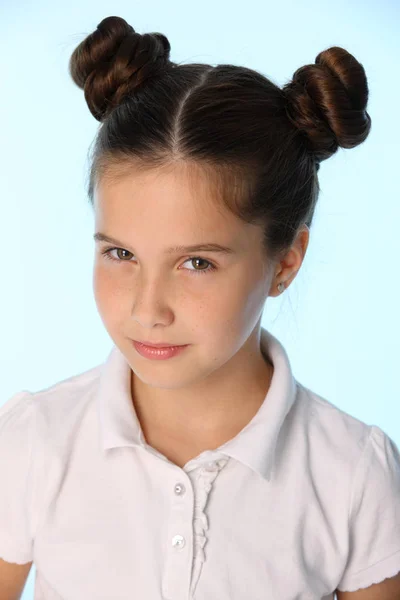Detail Portrét Okouzlující Modernější Mladé Dospívající Školačka Krásná Brunetka Dítě — Stock fotografie