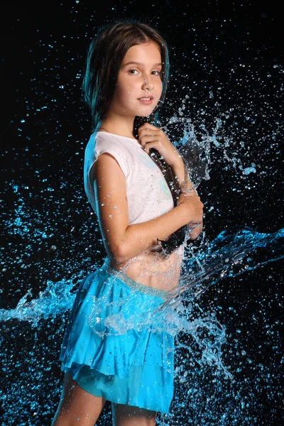 Portrait Charming Child Standing Wet Slender Body Pretty Young Beautiful — Stock Photo, Image