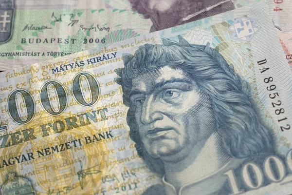 Forinto Húngaro Fondo Moneda Con Retrato Matías Corvino Antecedentes Dinero — Foto de Stock