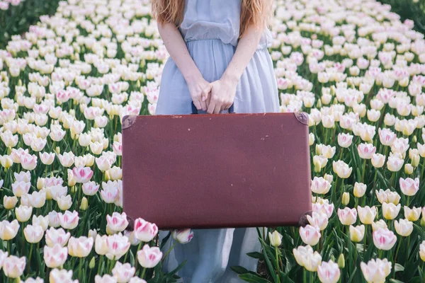 Beautiful young woman with long red hair wearing in white dress — Stock Photo, Image