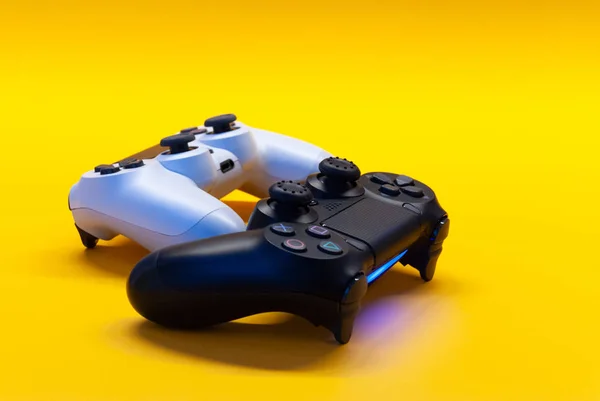 Black White Controller Yellow Background — Stock Photo, Image