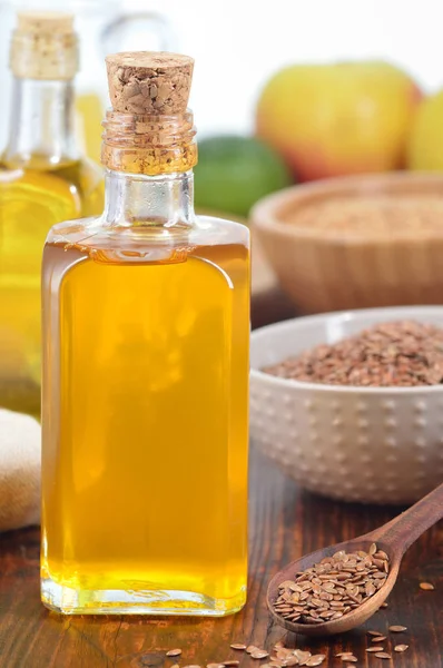 Lněná semena a lněný olej — Stockfoto