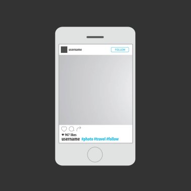 Sosyal ağ smartphone ekranında fotoğraf çerçevelemek. Vektör Hüseyin