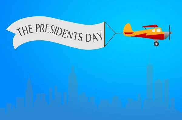 Estados Unidos e avião com banner "The Presidents Day" acima de N — Vetor de Stock