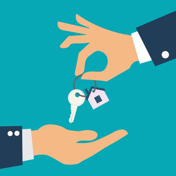 Emlakçı evinden anahtarı tutuyor. Satılık şablonu