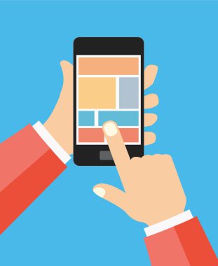 Cep telefonu - Icon Set ile düz tasarım holding eller. Holding bir