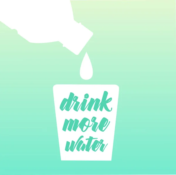 Beba mais água motivador. Garrafa e xícara de água. Vetor plano — Vetor de Stock