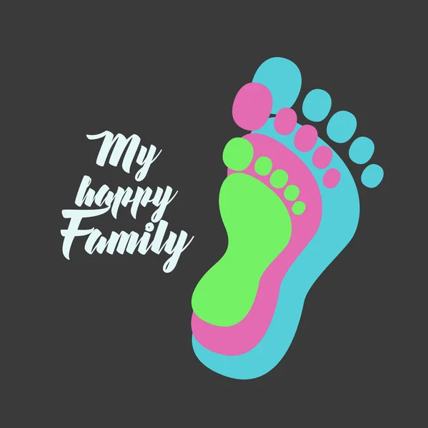 My Happy Family poster with footprints sign. Vector flat design — Stock Vector