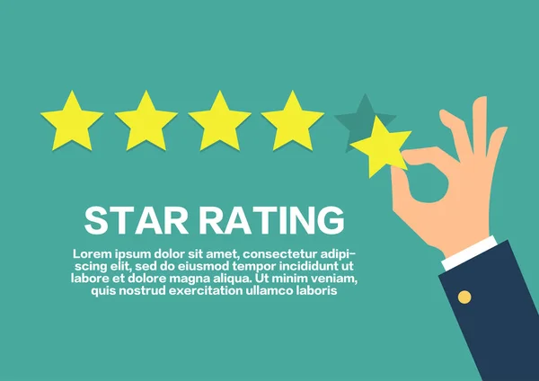Yıldızlı rating kavramı. Müşteri gözden geçirme bir beş yıldız vermek. Pozitif — Stok Vektör