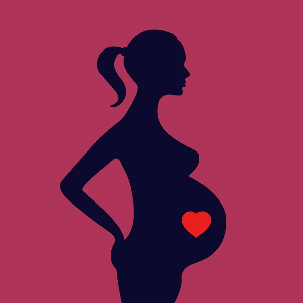 Pregnant woman with a new heart silhouette. Isolated on pink bac — Stock Vector