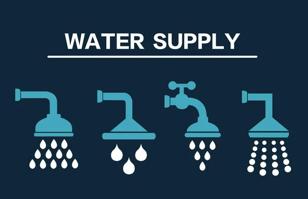 Conjunto de ícones de abastecimento de água. Ícones de chuveiro. Ilustração vetorial . — Vetor de Stock