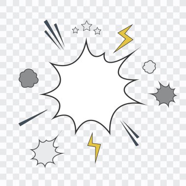 Şeffaf arka plan ile Boom komik patlama patlama. Vektör de