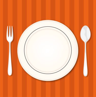 Çatal, bıçak ve plaka restorant masa. Vektör çizim.