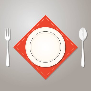 Plaka bıçak ve çatal kırmızı kumaş üzerine