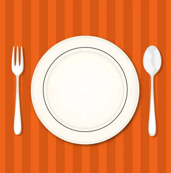 Restorant table with fork, knife and plate. Vector illustration. — Stock Vector