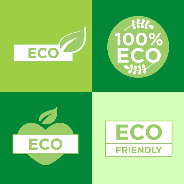 Ekologicky Šetrné Zelené Odznaky Nastavit Izolované Plochém Pozadí Vektorová Ilustrace — Stockový vektor