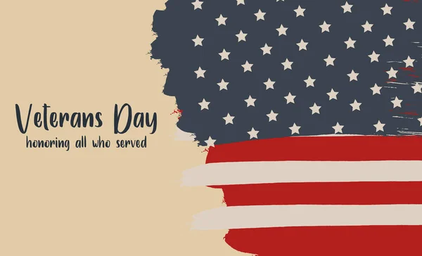 Veterans Day Holiday Banner Thanks Serving Text Flag Usa Vector — Stock Vector