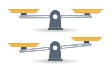 Dengede duran bir kase terazi, dengesizlik. Libra, vektör illüstrasyonu