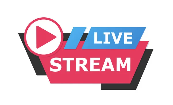 Logo streamingu na żywo - element projektu czerwonego wektora z przyciskiem odtwarzania wiadomości i TV — Wektor stockowy