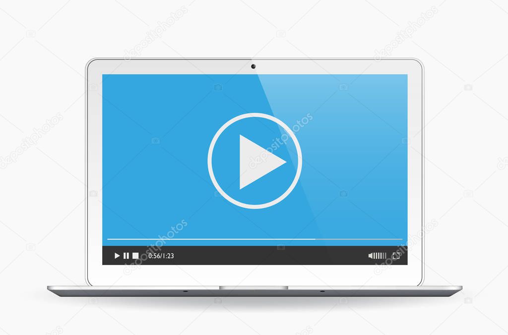 3d Media player on the laptop isolated on white. Clip-art illustration 