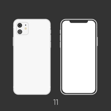 Yeni akıllı telefon 2019 model 11 beyaz siyah üzerine izole.
