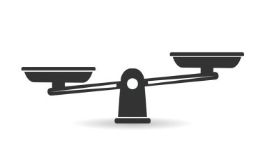 Dengede duran bir kase terazi, dengesizlik. Vektör illüstrasyonu.