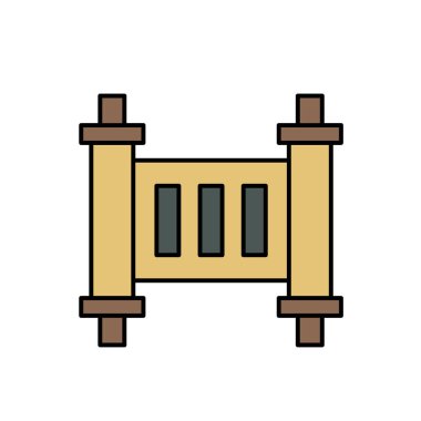 Beyaz üzerine izole edilmiş tarihi veya dini kaydırma ince çizgi simgesi.