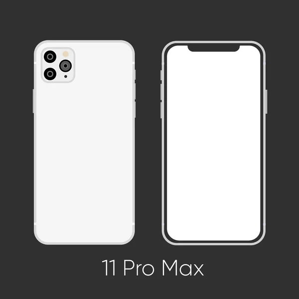 Nieuw vrijgegeven Witte Smartphone 11 Pro, frond en achterkant geïsoleerd op grijs. — Stockvector