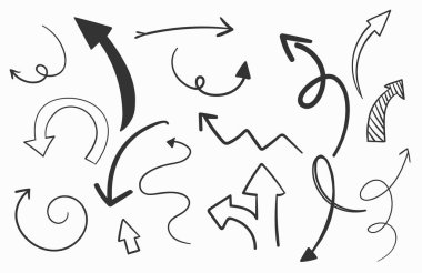 Beyaz arkaplana çizilmiş El okları kümesi