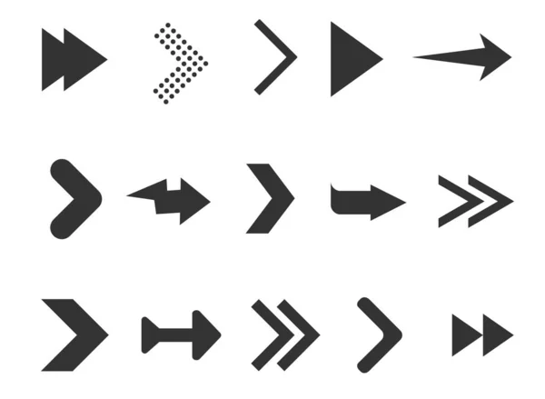 Flechas negras colocadas aisladas sobre fondo blanco. Colección para diseño web, interfaz, interfaz de usuario y más . — Archivo Imágenes Vectoriales