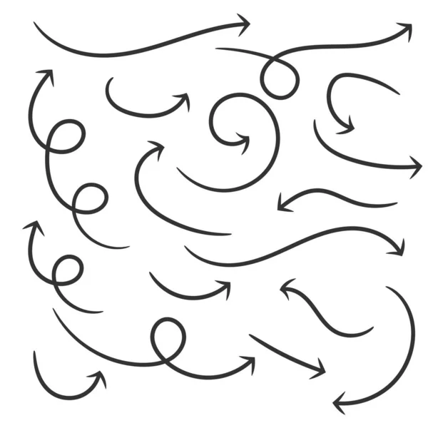 Jeu de flèches dessinées à la main sur fond blanc — Image vectorielle
