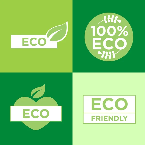 Conjunto de insignias ecológicas verdes aisladas sobre fondo plano — Vector de stock