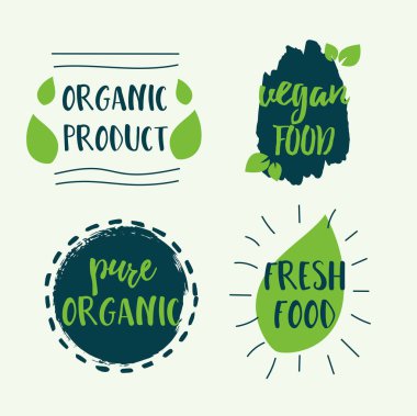 Yeşil arka planda vejetaryen ve sağlıklı besin odaklı pankart. 100 taze