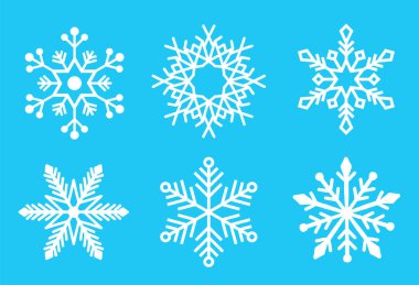 Basit tasarım tatil kar taneleri mavi arka planda izole edilir. Vektör illüstrasyonu. 